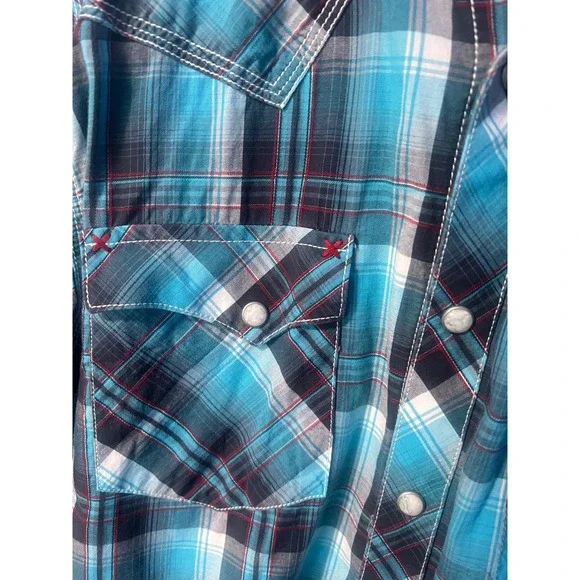 Rock 47 by Wrangler Mens Plaid Western Shirt Long Sleeve Small Blue - Picture 6 of 7